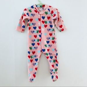 Hanna Andersson pink fleece footie heart pajamas